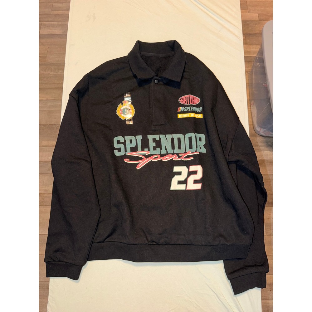 Splendor Sport 22 Mens Graphic Polo Sweatshirt Black Long Sleeve Size M